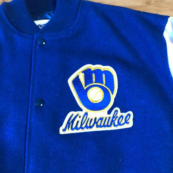Milwaukee Brewers Wool Leather Varsity Jacket Vtg 90s Large Baseball Letterman - Picture 7 of 14